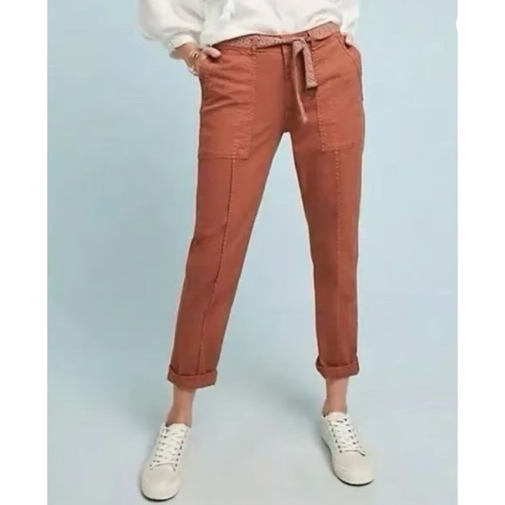 Anthropologie Womens 27 Rust Belted Wanderer Cargo Utility Pants Roll Cuff
